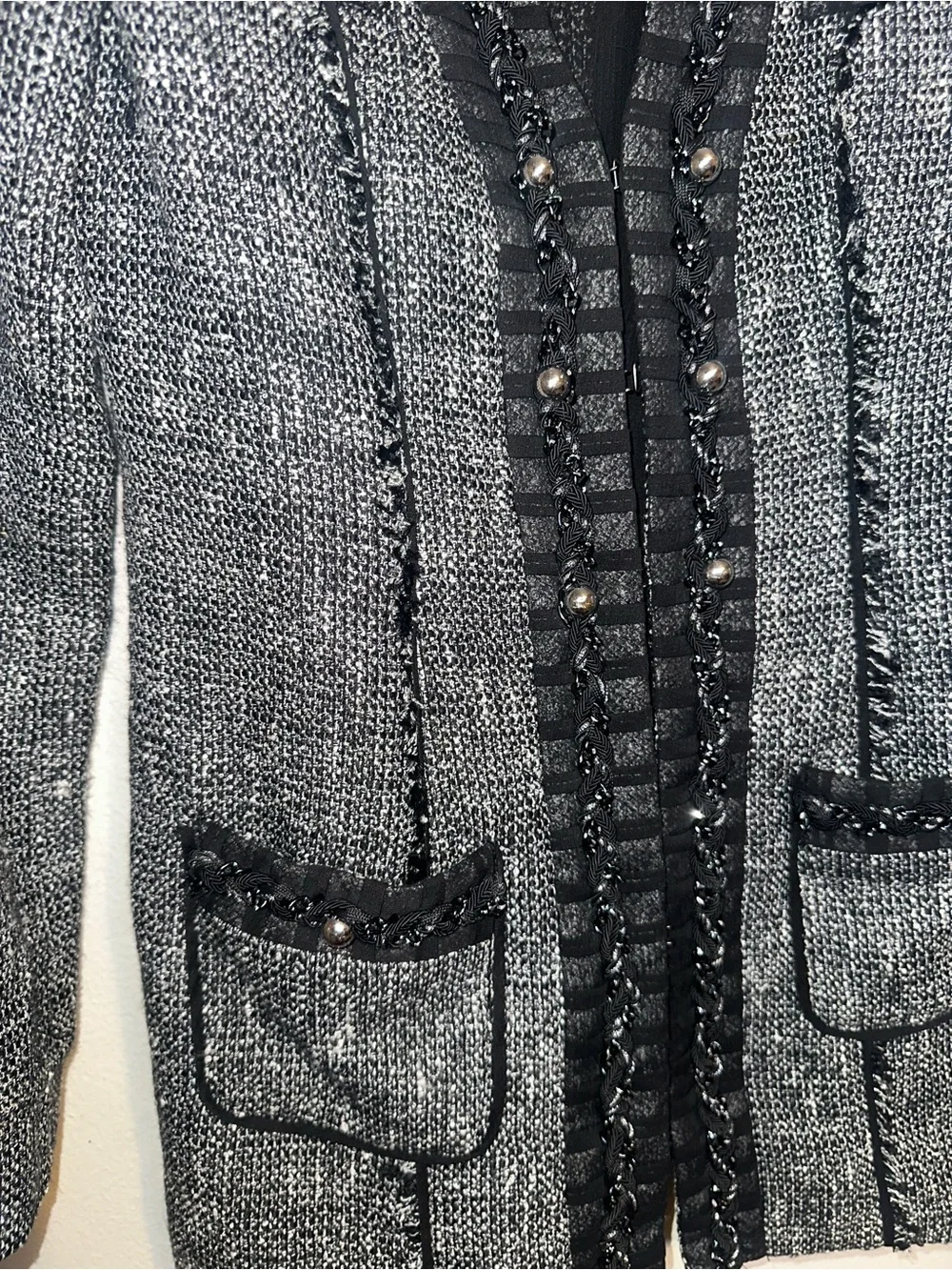 White House Black Market Black and Gray Tweed Long Blazer